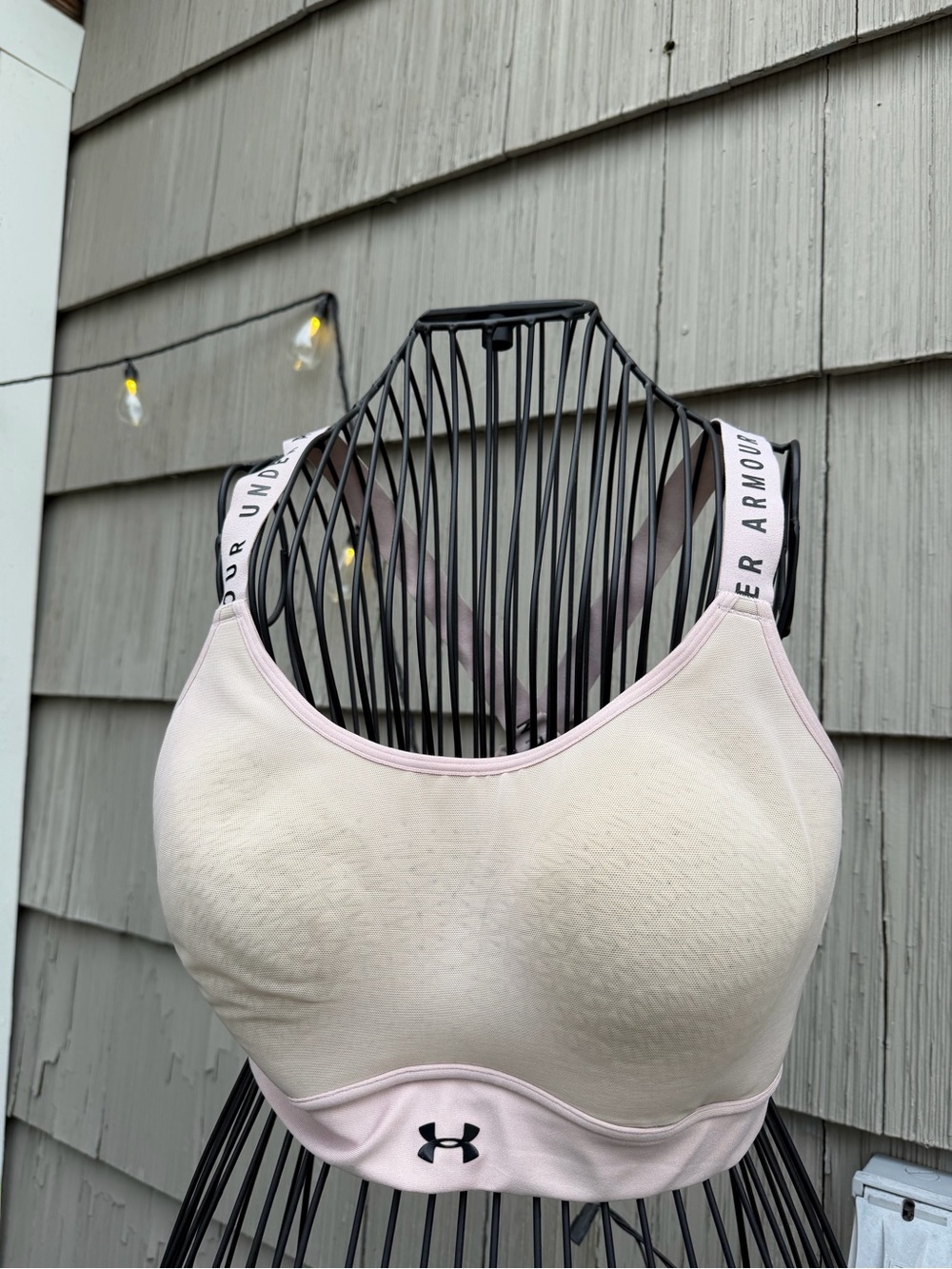 Under Armour Light Blush/Beige High-Impact Sports Bra with Branded Straps